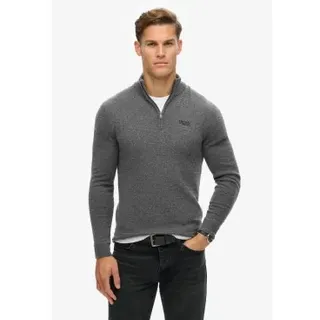 Superdry für Herren. M6110640A Strickpullover mit halbem Reißverschluss und Stickerei Essential grey (S), Lässig, Grau, Wolle