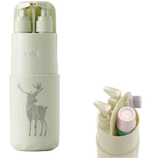 Meiyijia Reisebecher, Zahnbürstenschneider, Zahnbürstenetuis, tragbar, 2 x 45 ml Pumpenflasche, Seifenspender, Spiegel, Kamm, für Camping, Geschäftsreisen (grün)