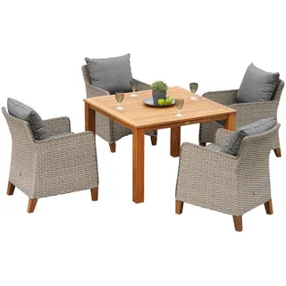 Gardenson Gartengarnitur , Naturfarben , Holz , 5-teilig , Akazie , massiv , Füllung: Schaumstoff , Gartenmöbel, Gartengarnituren, Gartenmöbel-Sets