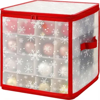 Fiwooze Aufbewahrungsbox für Weihnachtskugeln, Weihnachtskugeln Aufbewahrungsbox für 64 Kugeln Aufbewahrung Weihnachtskugeln, mit 4 Ebenen für Christbaumkugeln, 30 x 30 x 30cm