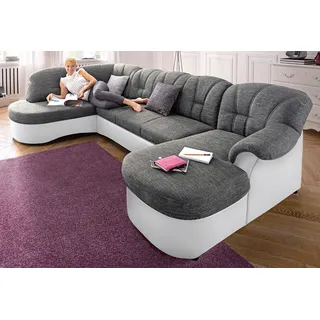 DOMO collection Wohnlandschaft »Flores auch in Leder-Bezug, B/T/H: 293/180/86 cm, U-Form« wahlw. mit Bettfunktion, wahlw. mit Federkern, Unser Dauertiefpreis, weiß