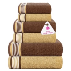 Casa Copenhagen, 550 g/m2, 2 große Badetücher, 2 große Handtücher, 2 Waschlappen, superweiche ägyptische Baumwolle, 6-teiliges Handtuch-Set für Bad, Küche und Dusche - BRAUN + BEIGE