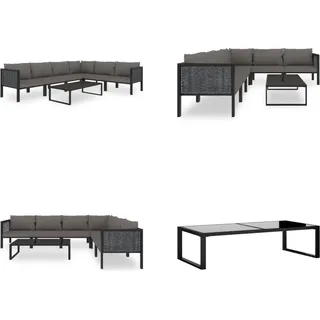 vidaXL 7 tlg. Garten Lounge Set mit Auflagen Poly Rattan Anthrazit - Gartensofa - Gartensofas - Gartencouch - Gartencouches - Grau