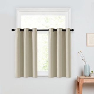 2er-Set Kurze Vorhänge Scheibengardine Bistrogardine Hälfte Fenster Vorhänge für Schlafzimmer, Privatsphäre Vorhang für Fenster, Energieeinsparung Vorhang für Badezimmer, 85x115cm, Beige