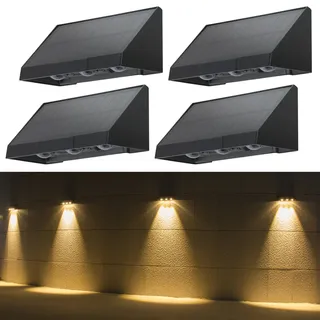 ZMH Solarlampen für Außen Garten 4ER Solar Wandleuchte Aussen Wand LED 2 Modi Außenwandleuchten 3000K Warmweiß LED Solarwandleuchten Wasserdichte Solarleuchte Beleuchtung für Zaun Terrasse Balkon