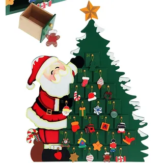 SPIELWERK® Adventskalender Weihnachtsmann zum Befüllen 24 Türchen wiederverwendbar Bunt Bemalt Weihnachten Kinder DIY weihnachtliche Holz Dekoration - Bunt