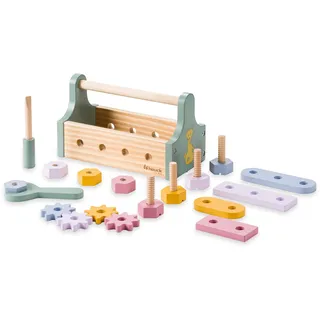 hauck Learn to Repair – Holz-Werkzeugkiste für Kinder ab 2 Jahren, Lernspielzeug zur Förderung von Feinmotorik & Koordination, FSC®-zertifiziert, Tragbar mit Griff & Zubehör