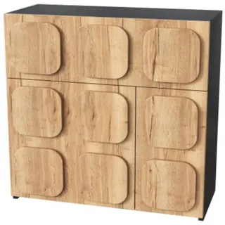 Komhtom Sideboard mit vier Fächern, Retro-Design aus Holz , Naturfarben , Vintage , 34.8x81.5x79.5 cm , Kleinmöbel, Kommoden, Sideboards