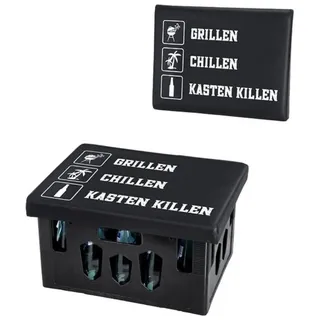 Geschenkestadl Grillen Bierkastensitz ca. 43 x 33 cm mit Aufdruck-Grillen Chillen Kasten killen