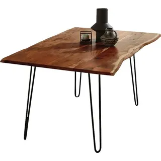 sam möbel gmbh SAM® Esstisch Baumkante massiv Akazie nussbaum 80x80 Hairpin-Gestell schwarz HANNAH