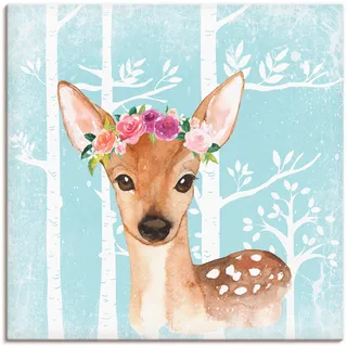 Artland Leinwandbild »Wild Reh mit Blumen im blauen Wald« Tiere 1 Stk. tlg. auf Keilrahmen gespannt, blau