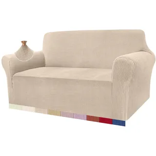 Granbest High Stretch Sofabezug Moderne Sofaüberwurf Jacquard Elastische Sofahusse für Wohnzimmer Protector für Hunde Haustiere (2 Sitzer, Beige)