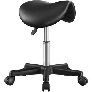 SONGMICS Sattelhocker, Ergonomischer Rollhocker aus Kunstleder, Höhenverstellbar, 56 x 56 x 45-61 cm, Schwarz - Schwarz