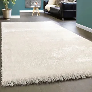 Paco Home Hochflor-Teppich »Touch 100« rechteckig 49 mm Höhe weicher Uni Shaggy mit Glanz Garn, Wohnzimmer, weiß
