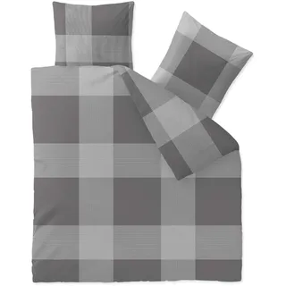CelinaTex Touchme Biber Bettwäsche 200 x 220 cm 3teilig Baumwolle Bettbezug, Set, Bettgarnitur für Sommer und Winter, ganzjährig, pflegeleicht, Stine Karo grau anthrazit