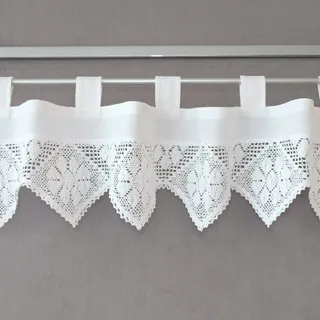 heimtexland Häkelgardine in weiß Landhaus Scheibengardine HxB 30x150 cm mit Häkelspitze Gardine Schlaufenbistro m. Borte gehäkelt Shabby Chic Typ521