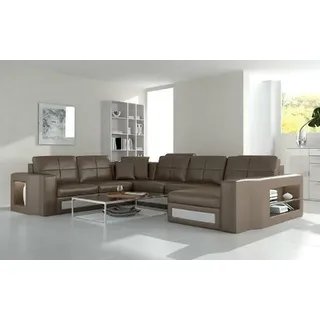 Design Wohnlandschaft Ledersofa Ecksofa Eckcouch Polster Sofa Ecke USB + LED