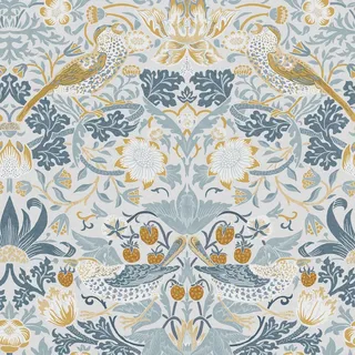 William Morris at Home Vliestapete Erdbeerdieb 1000x52cm , Hellblau , Papier, Kunststoff , Floral, Tiere, Vintage , Rechteckig , 52x1000 cm , FSC Mix , Tapeten & Wandverkleidungen, Vliestapeten
