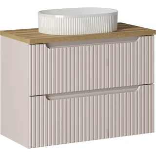 Waschtisch 80cm mit Keramikwaschbecken, kaschmir und Eiche, NEWPORT-56-CASHMERE - Beige