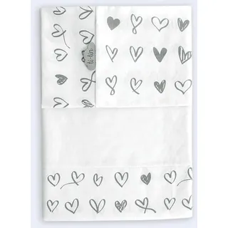TI TIN Juego de sábanas CORAZONES para cuna de 70 x 140cm. 100% Algodón