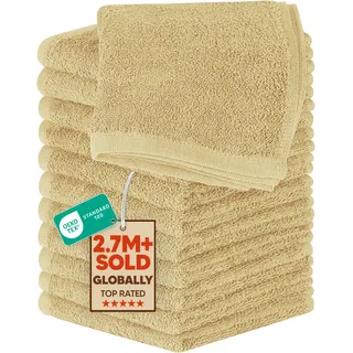 Utopia Towels Baumwoll-Waschlappen-Set – 100% ringgesponnene Baumwolle, hochwertige Flanell-Waschlappen, sehr saugfähig und weich, Fingerspitzen-Handtücher (12 Stück, Beige)