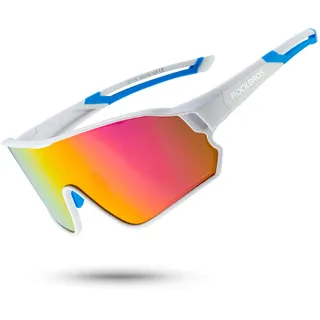 ROCKBROS Fahrradbrille Polarisierte Sonnenbrille Sportbrille Radbrille Herren Damen mit UV400-Schutz TR90-Rahmen für Outdoor-Sport Radfahren Laufen Weiß Blau