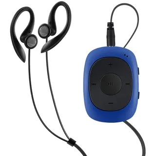 AGPTEK Mini Clip 64GB MP3 Player mit Bügel-Kopfhörer und Silikon Hülle | Leichter Sport Musik Player mit 5 Tasten und 2 Funktionsumschaltung Knöpfe, Blau