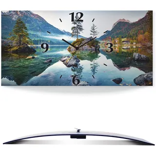ARTLAND Wanddeko Wanduhr ohne Tickgeräusche Alu Funkuhr lautlos 60x30 cm Rechteckig Landschaftsbilder Natur See Herbst Alpen U1TM