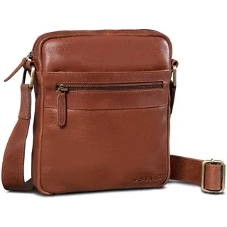 ROYALZ 'Trenton' Kompakte Herren Umhängetasche Leder Klein - Alltagstasche im stilvollen Vintage Design Seitentasche Männer-Tasche Schultertasche Ledertasche zum Umhängen, Farbe:Texas Braun