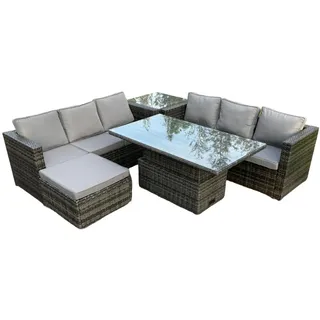 Fimous Loungesofa Polyrattan 7-Sitzer , Dunkelgrau , Metall, Kunststoff, Glas , Füllung: Schaumstoff,Schaumstoff , rechteckig , Gartenmöbel, Gartengarnituren, Gartenmöbel-Sets