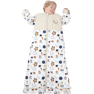 Chilsuessy Winter 2.5 Tog Kinder Schlafsack mit abnehmbaren Ärmeln Baby Schlafsack Bio Baumwolle Ganzjahres Schlafsack für Jungen und Mädchen, 2.5 Tog/Raumschiff, XL (130-150 cm)