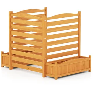 FANTASK Blumenkasten mit Rankgitter, Pflanzkasten Holz mit Spalier, Gartenzaun für Klimaanlagen & Mülleimer, Sichtschutz mit Ablauflöchern für Garten, Hof & Balkon, Natur (3-teilig)