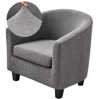 Highdi Elastische Sesselbezug Sesselschoner 2-Teilig, Stretch Jacquard Sesselhusse Club Chair Schonbezug Sofabezug | für Cocktailsessel Clubsessel Wohnzimmer Loungesessel, Dunkelgrau