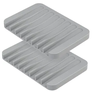 MOGADEE® 2 Stück Grau Seifenschale Silikon, Seifenschale mit Ablauf, Seifenhalter Silikon für Badezimmer Dusche Rutschfreies Design Seifenablage für Bad Küche Zähler
