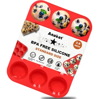 Anaeat Silikon-Muffinform - normales Muffinblech für 12 Tassen, antihaftbeschichtete Backformen für Muffin-Kuchen, Cupcakes, Schokolade, Brot und Desserts, einfach zum Herausnehmen