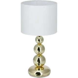 Tischlampe Gold-Weiß, Metall/Stoff, Kugel-Fuß, Zylinder-Schirm, H 45 cm, Ø 30 cm - Gold, Weiß