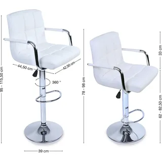 TRESKO® 2er Set Barhocker Weiß mit Armlehnen Lehne Barstuhl Hocker Tresenhocker - Weiß