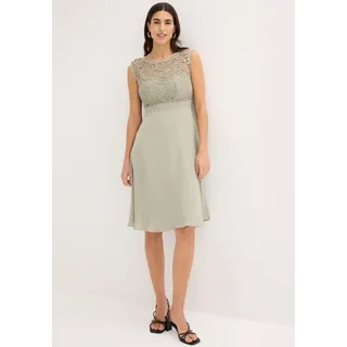 Minikleid BONPRIX "Minikleid mit Spitze", Damen, Gr. 50, N-Gr, grün (seegras), Obermaterial: 100% Polyester. Futter: 100% Polyester. Spitze: 100% Polyester, tailliert, Kleider Minikleid, für besondere Anlässe, aus Polyester, taillierte Passform