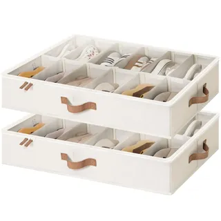 StorageWorks Aufbewahrungsboxen unter dem Bett, robuste Unterbett Aufbewahrungsbox für Kleidung, große Unterbett Aufbewahrung Organizer mit Deckel, Stoff Unterbettbox, beige weiß, 2 Stück