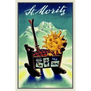 Schatzmix St Moritz Baby Sonne Ski Metallschild 20x30 cm Wanddeko tin Sign Blechschild, Blech, Mehrfarbig