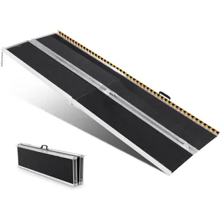 Vevor Tragbare Rollstuhlrampe 2,44 m 363 kg Tragkraft rutschfeste Aluminium-Klappschwellenrampe schwarz Laderampe