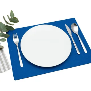 FILU Platzsets aus Filz 4er-Pack Blau eckig (Farbe und Form wählbar) 30 x 41 cm – Tischset für drinnen und draußen Deko für Esstisch im Wohnzimmer, Gartentisch/Balkontisch