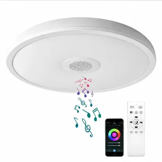 AIHONKON smart wasserdichte LED Deckenleuchte,28 CM,18 Watt,mit Bluetooth Lautsprecher,RGB Farbwechsel Funktion-2700k-6500k dimmbare Lampe,Tuya Anwendung Control-kompatibel mit Alexa Google Home