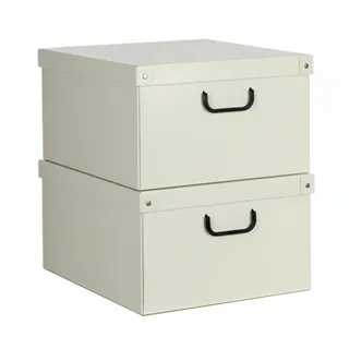 Lavatelli – 2er Set Aufbewahrungsboxen aus Karton mit Deckel & Griffen, 39x50x24 cm, Faltbare Kleiderboxen für Schrank & Schlafzimmer, Beige