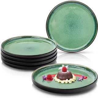 Sänger Dessertteller SET Greenwich - 6 teilig aus Steingut , Grün , 6-teilig , Rund , 20.7x6.3x20.7 cm , kratzfest , Geschirr, Teller