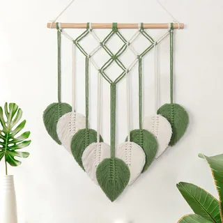 ASTNIC Makramee Wandbehang Wandteppich Boho Deko Makramee Wandteppich mit Grün Blätter Tapisserie Gewebte Wanddeko für Schlafzimmer Wohnzimmer Kinderzimmer Wanddeko (Grün, 40×53 cm)