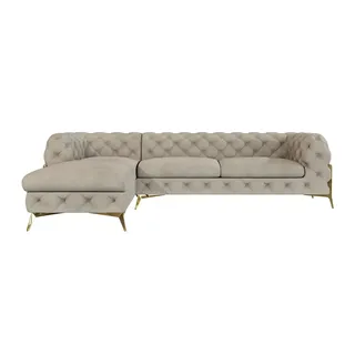 s-style möbel Eckcouch Samt 3-Sitzer Dunkle Creme