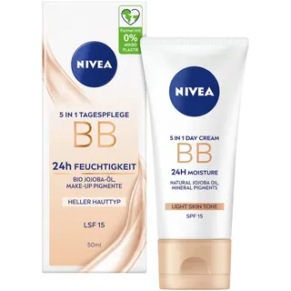 NIVEA BB 24h Feuchtigkeit LSF 15, getönte Tagespflege für helle Hauttypen, Gesichtscreme mit Bio Jojoba-Öl und Make-Up Pigmenten