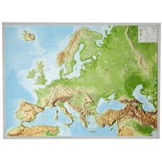 Reliefkarte Europa Gross 1 : 8.000.000 mit Aluminium Rahmen