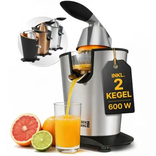 LEBENLANG Saftpresse elektrisch 600W - Inkl. Edelstahlkegel & BPA-Frei | Hohe Ergiebigkeit I Orangenpresse Zitruspresse Zitronenpresse Orangensaftpresse I Orange Juicer Press Zitronen